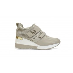 Γυναικεία wedge sneakers με λουράκια scratch Μπέζ