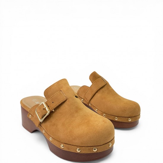 Suede clogs με Τρούκς Κάμελ