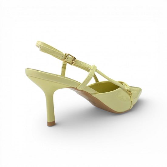 Kίτρινες Λουστρίνι Slingback Γόβες με Λεπτό Τακούνι