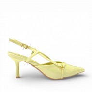 Kίτρινες Λουστρίνι Slingback Γόβες με Λεπτό Τακούνι