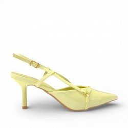 Kίτρινες Λουστρίνι Slingback Γόβες με Λεπτό Τακούνι