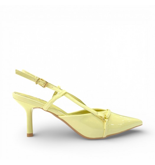 Kίτρινες Λουστρίνι Slingback Γόβες με Λεπτό Τακούνι