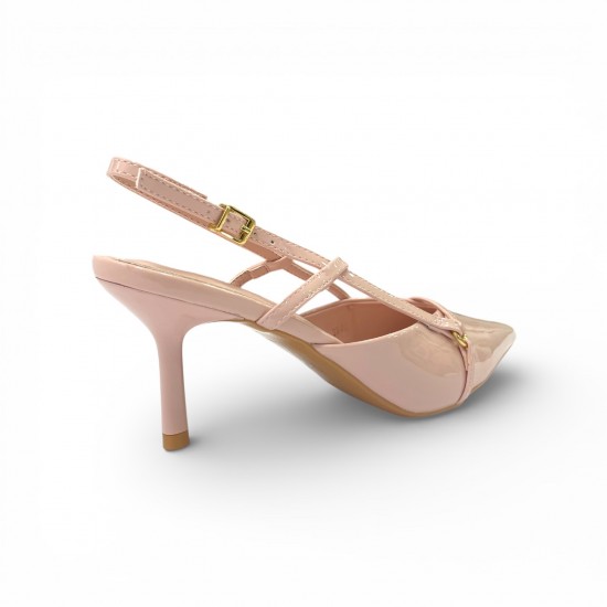 Ρόζ Λουστρίνι Slingback Γόβες με Λεπτό Τακούνι