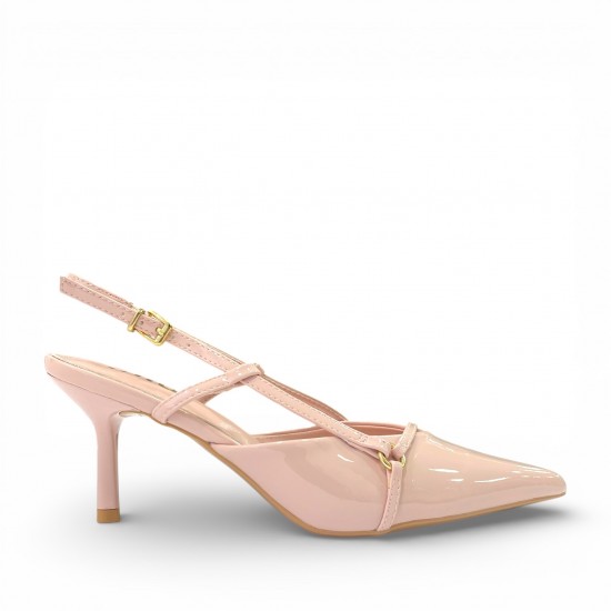 Ρόζ Λουστρίνι Slingback Γόβες με Λεπτό Τακούνι