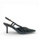 Μαύρες Λουστρίνι Slingback Γόβες με Λεπτό Τακούνι