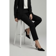 Μαύρες Λουστρίνι Slingback Γόβες με Λεπτό Τακούνι