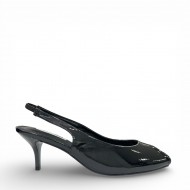 Slingback Peep-Toe Γόβες με Kitten Heel Black Patent
