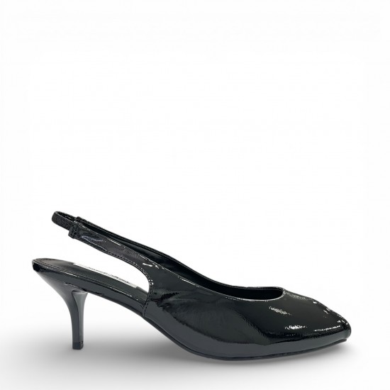 Slingback Peep-Toe Γόβες με Kitten Heel Black Patent