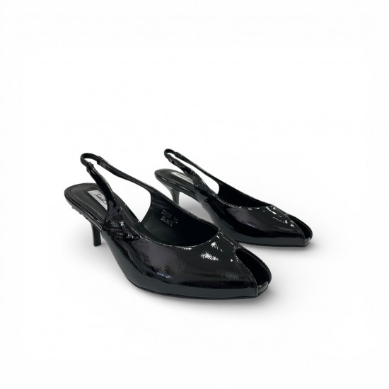 Slingback Peep-Toe Γόβες με Kitten Heel Black Patent