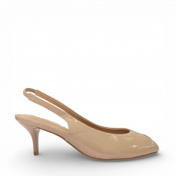 Slingback Peep-Toe Γόβες με Kitten Heel-Nude/Beige Patent