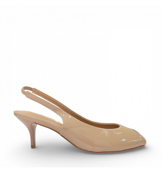 Slingback Peep-Toe Γόβες με Kitten Heel-Nude/Beige Patent