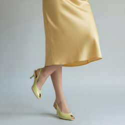 Slingback Peep-Toe Γόβες με Kitten Heel-Κίτρινο