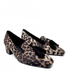 Block heeled loafers in Leopard