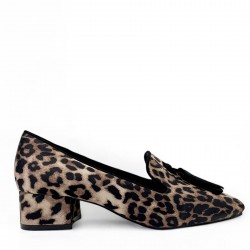 Block heeled loafers in Leopard