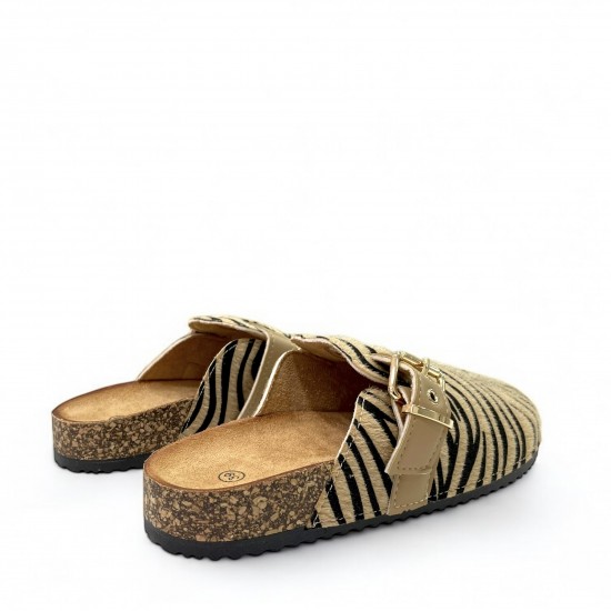 Suede buckled Clogs in Brown Zebra