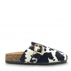 Suede buckled Clogs in Cowprint