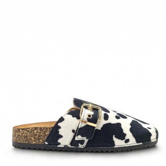 Suede buckled Clogs in Cowprint