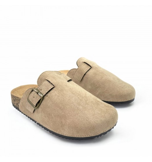 Suede buckled Clogs in Biege
