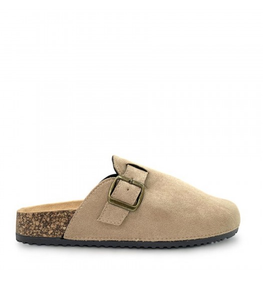 Suede buckled Clogs in Biege