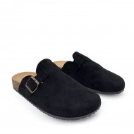Suede buckled Clogs in Black