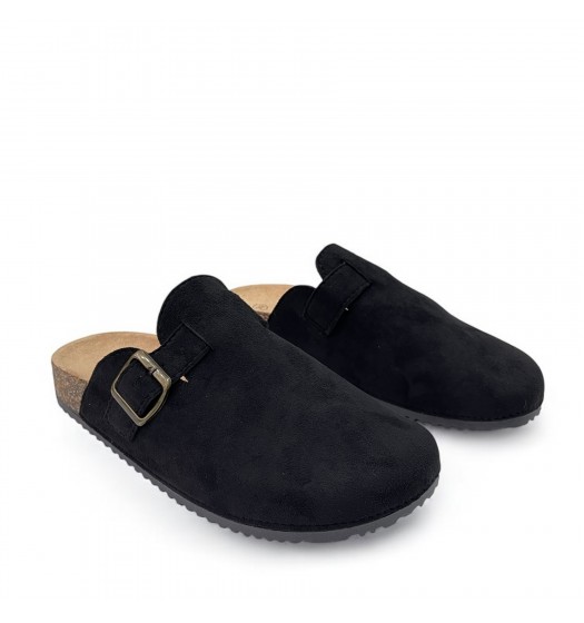 Suede buckled Clogs in Black