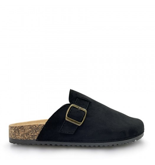 Suede buckled Clogs in Black