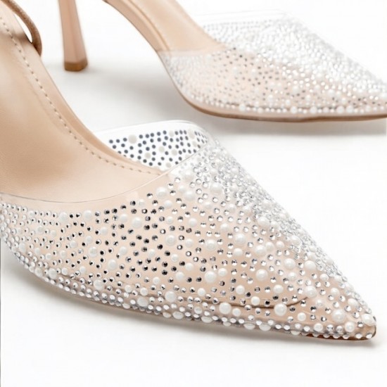 Μυτερές slingback γόβες με διαφάνεια σε Μπέζ