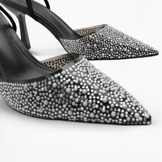Μυτερές slingback γόβες με διαφάνεια σε Μαύρο