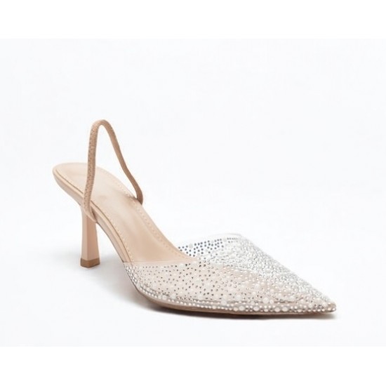 Μυτερές slingback γόβες με διαφάνεια σε Μπέζ
