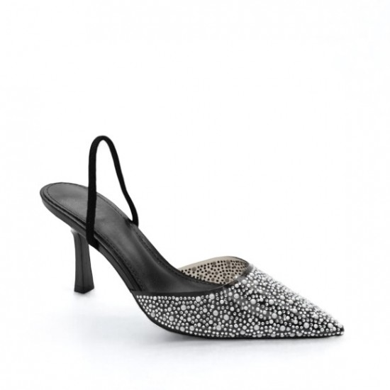 Μυτερές slingback γόβες με διαφάνεια σε Μαύρο