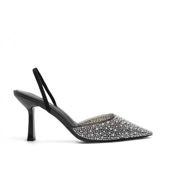 Μυτερές slingback γόβες με διαφάνεια σε Μαύρο