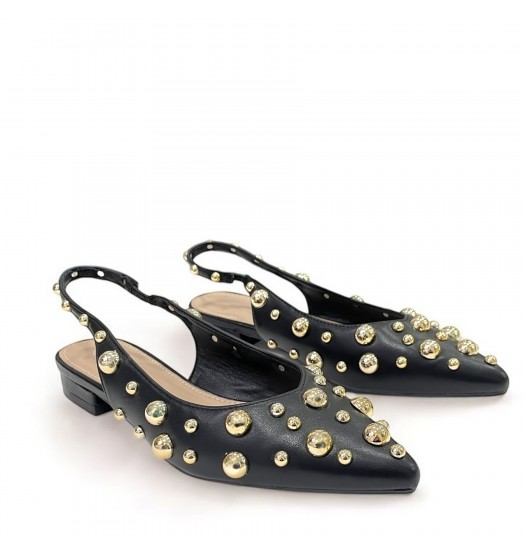 Slingback studded flats in Black