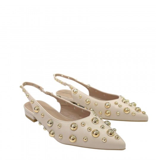 Slingback studded flats in Beige 