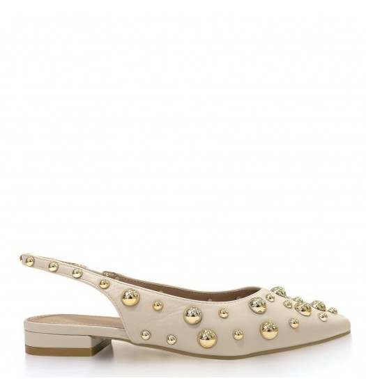 Slingback studded flats in Beige 