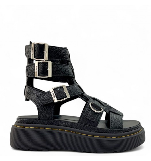 Buckled Flatform Gladiators in Black