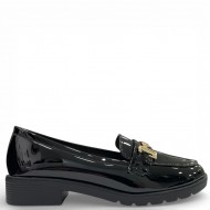 Γυναικεία Μοκασίνια Λουστρίνι Μαύρα με Χρυσή Αγκράφα