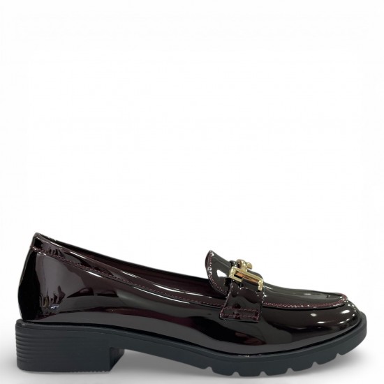 Γυναικεία Μοκασίνια Λουστρίνι Μπορντό με Χρυσή Αγκράφα