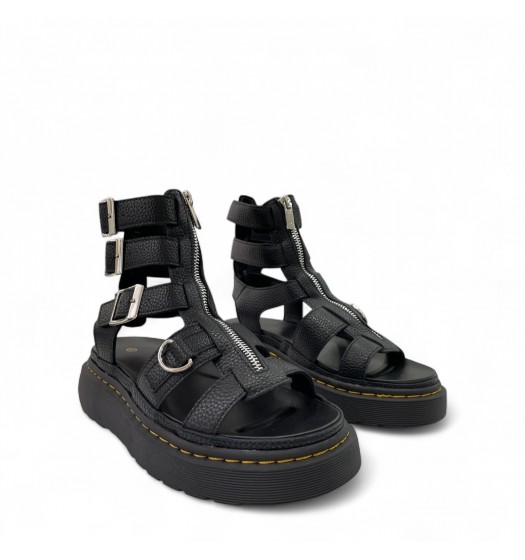 Buckled Flatform Gladiators in Black