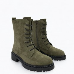 Combat boots with rhinestones in Green