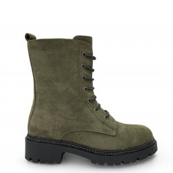 Combat boots with rhinestones in Green