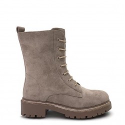 Combat boots with rhinestones in Beige