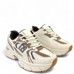 Chunky Sneaker Μπεζ με Καφέ Λεπτομέρειες