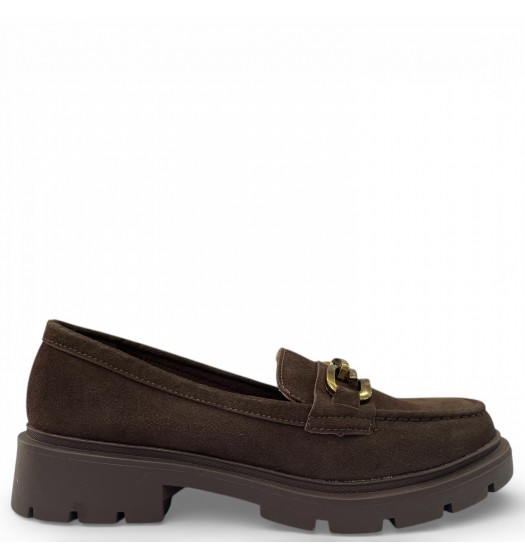 Suede Loafers με Chunky Σόλα και Διακοσμητική Αλυσίδα–Καφέ