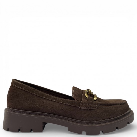 Suede Loafers με Chunky Σόλα και Διακοσμητική Αλυσίδα–Καφέ