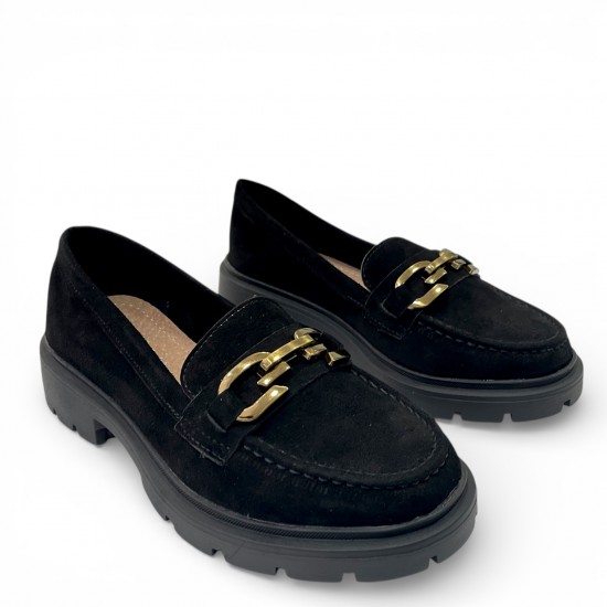 Suede Loafers με Chunky Σόλα και Διακοσμητική Αλυσίδα–Μαύρο
