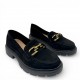 Suede Loafers με Chunky Σόλα και Διακοσμητική Αλυσίδα–Μαύρο