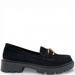 Suede Loafers με Chunky Σόλα και Διακοσμητική Αλυσίδα–Μαύρο
