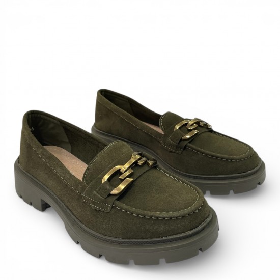 Suede Loafers με Chunky Σόλα και Διακοσμητική Αλυσίδα–Πράσινο
