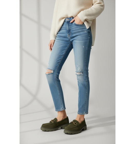 Suede Loafers με Chunky Σόλα και Διακοσμητική Αλυσίδα–Πράσινο