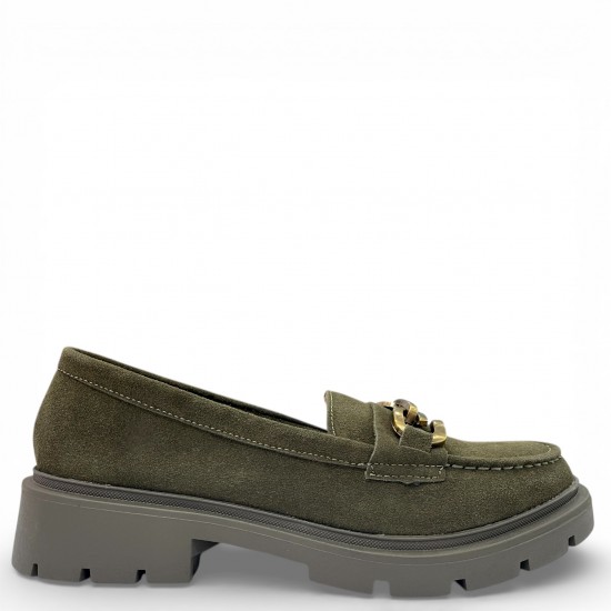 Suede Loafers με Chunky Σόλα και Διακοσμητική Αλυσίδα–Πράσινο